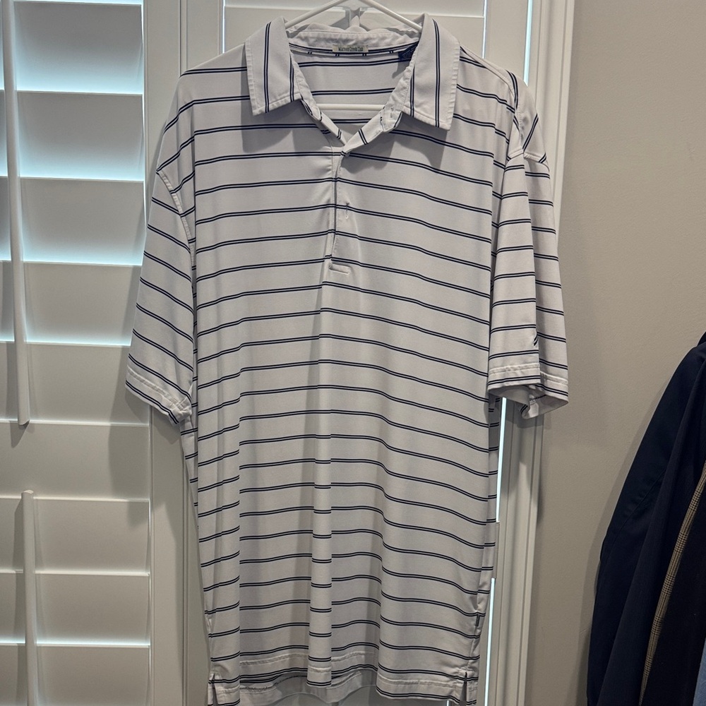adidas Men's Polo Shirt - White with Navy Stripes